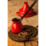 Keramikas kafijas turka katliņš turku kafijai cezva ibrik kafijas kanniņa "Inove" ar noņemamu koka rokturis, tilpums 220 ml, sarkanā krāsa 